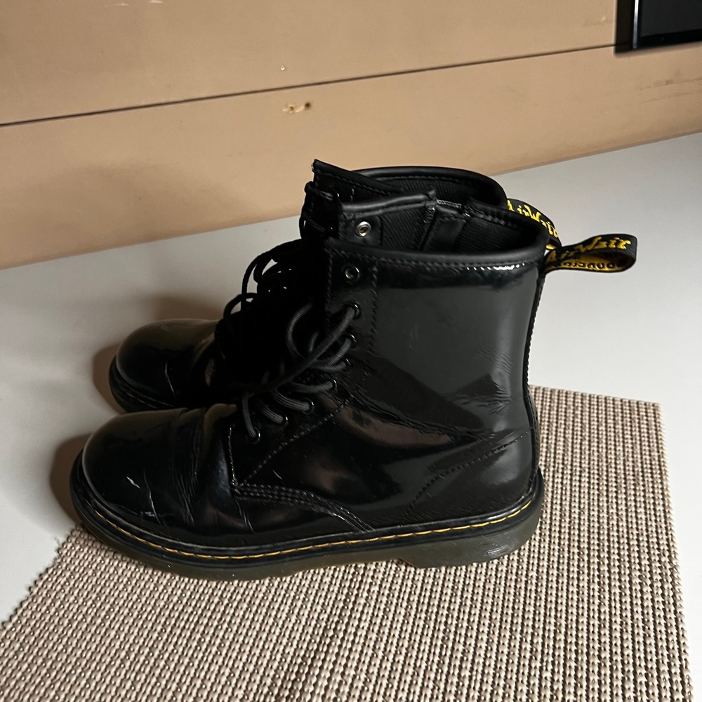 Dr. Martens 1460 Y Black Patent Lamper Leather Lace Up Zip Boots Womens 7 Mens 6 - Picture 3 of 8